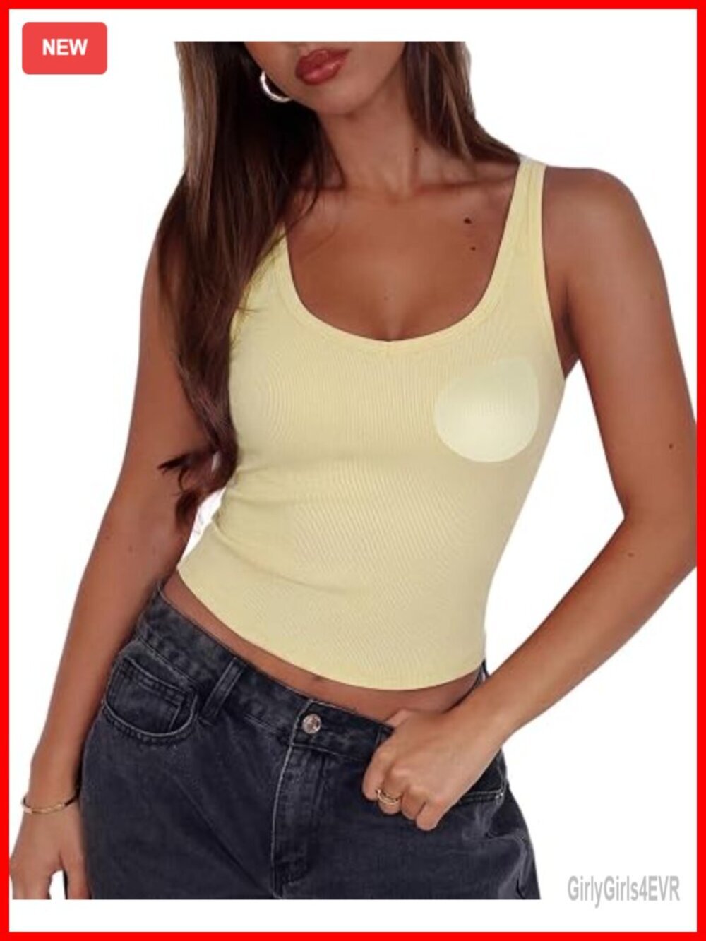 Women's Cotton Blend Ribbed V Neck Tank Top with Built-in Bra - Sleeveless